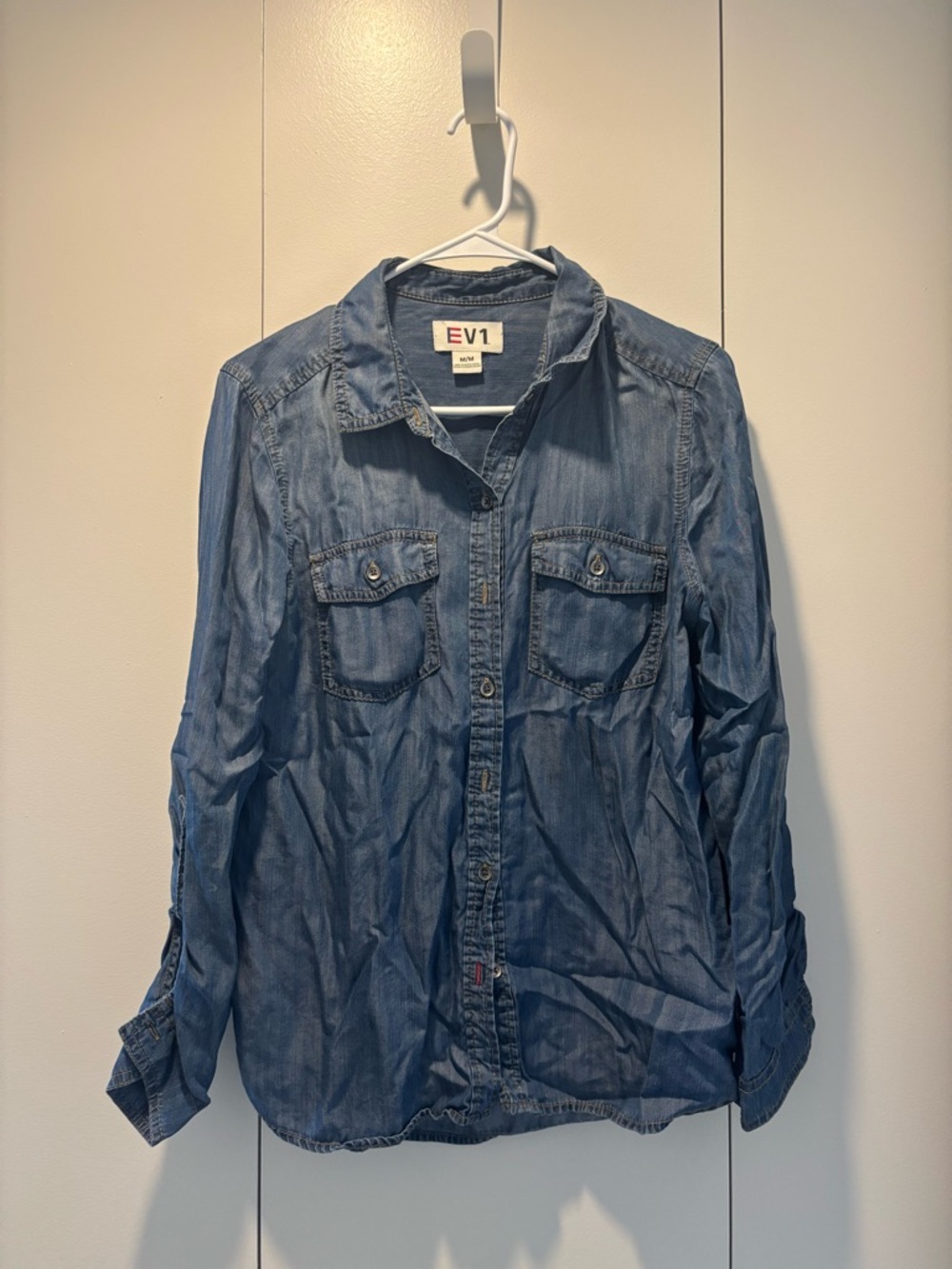 EV1 Women's Blue Denim Button-Down Shirt